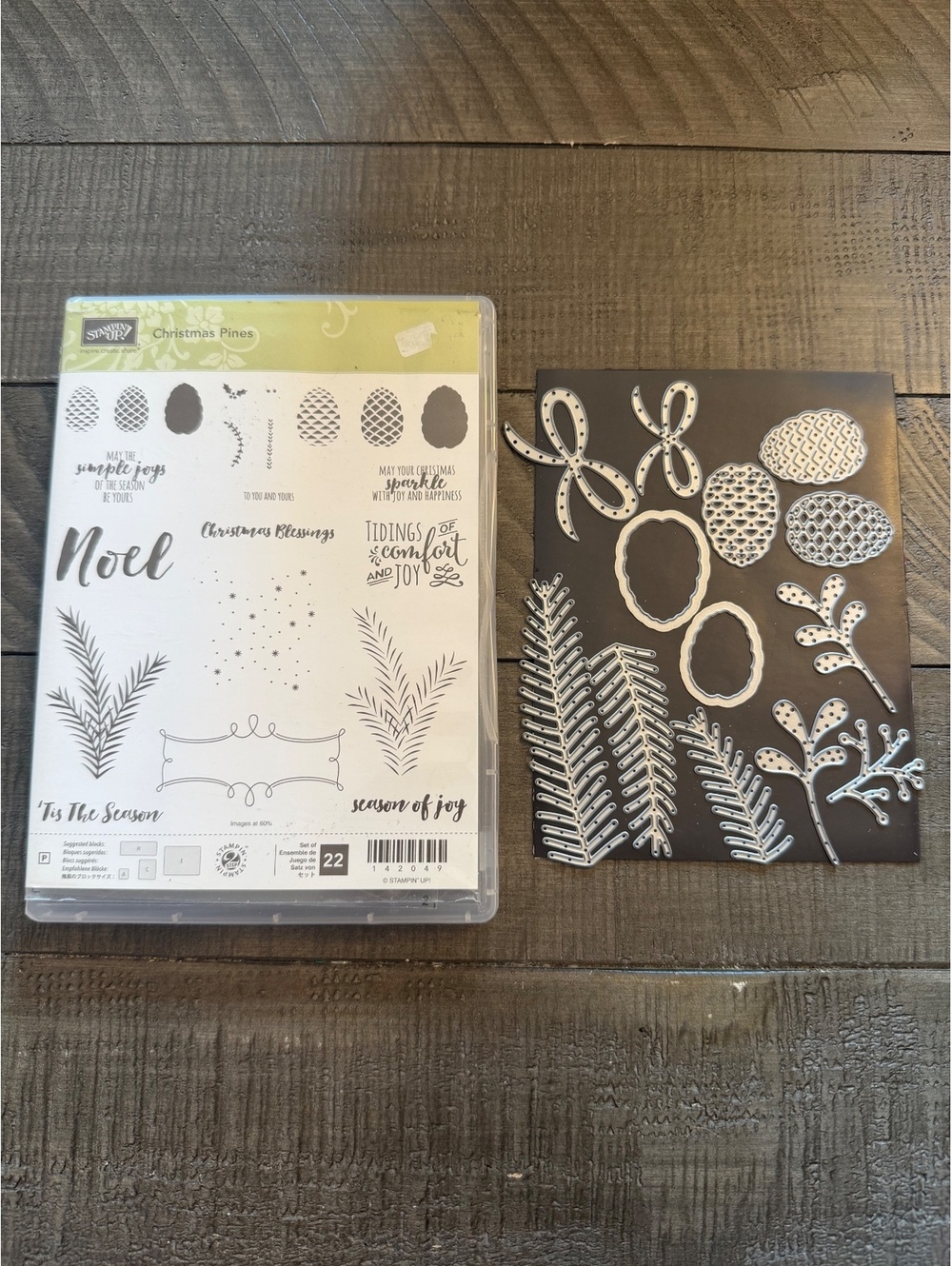Stampin’ Up Christmas Pines stamp set and Pretty Pines die cut set